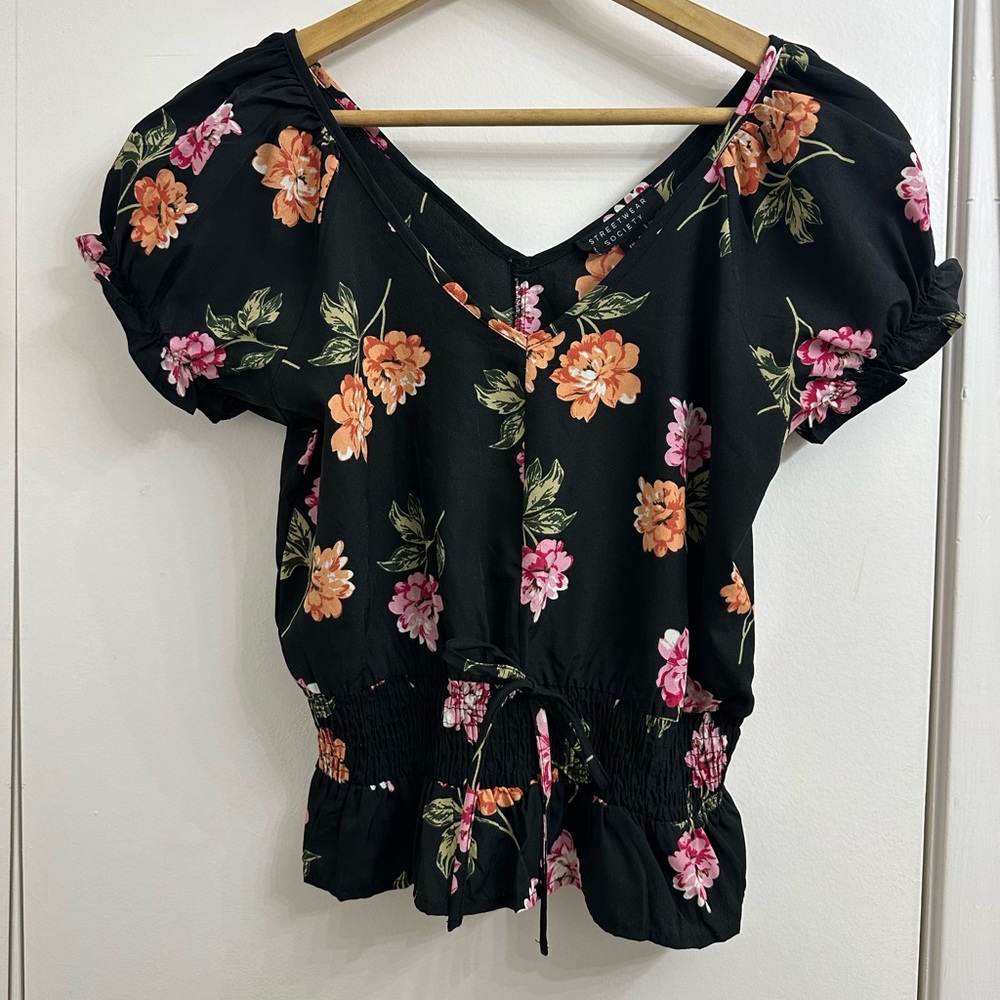 Black floral Blouse Small